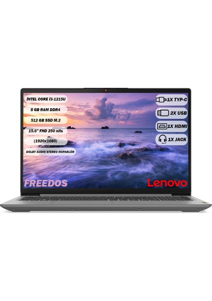 Ideapad 3 i3-1215U 8 GB 512 GB SSD 15.6" FHD FreeDos 82RK0181TX