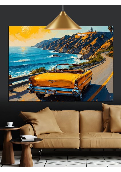 Sarı Araba Deniz Kenarı Dekoratif Kanvas - Mdf Ahşap Tablo fiyatları