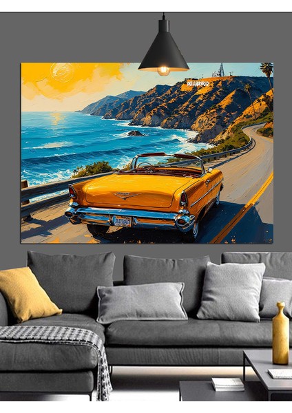 Sarı Araba Deniz Kenarı Dekoratif Kanvas - Mdf Ahşap Tablo modelleri