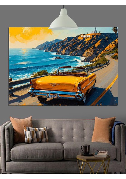 Sarı Araba Deniz Kenarı Dekoratif Kanvas - Mdf Ahşap Tablo fırsatları