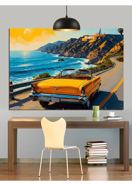 Sarı Araba Deniz Kenarı Dekoratif Kanvas - Mdf Ahşap Tablo indirimleri