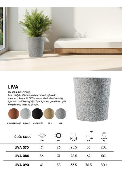 Dekoratif Saksı - Lıva 090 - 80L - Bej fırsatları