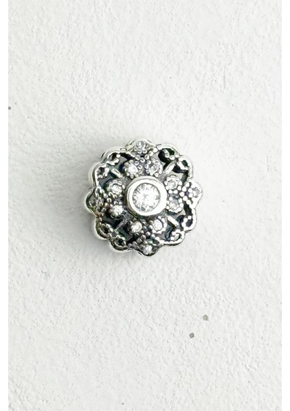 Taşlı Papatya Boncuk Gümüş Charm