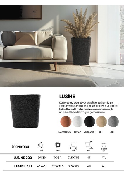Dekoratif Saksı - Lusıne 200 - 47L - Bej fırsatları