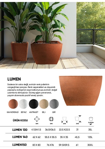 Dekoratif Saksı - Lumen 140 - 125L - Bej fırsatları