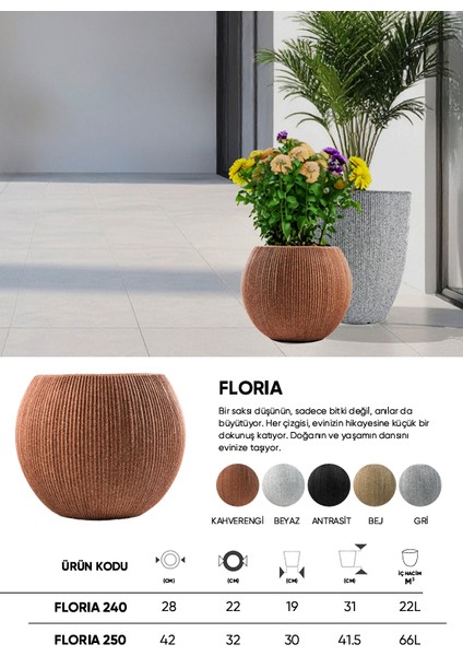 Dekoratif Saksı - Florıa 240 - 22L - Bej fırsatları