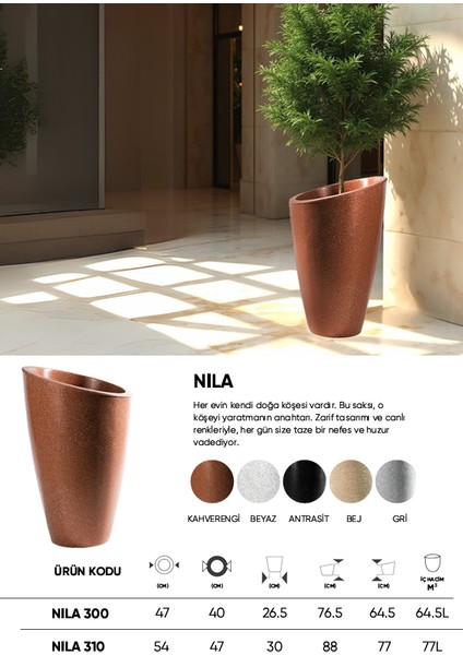 Dekoratif Saksı - Nıla 310 - 77L - Bej