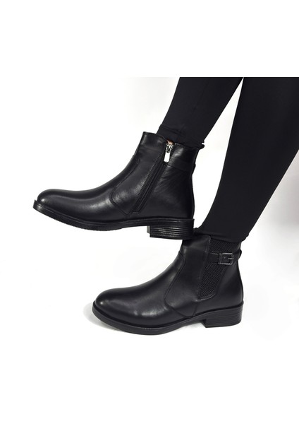 Hakiki Deri Yüksek Kalın Topuklu Kısa Deri Bot M4594