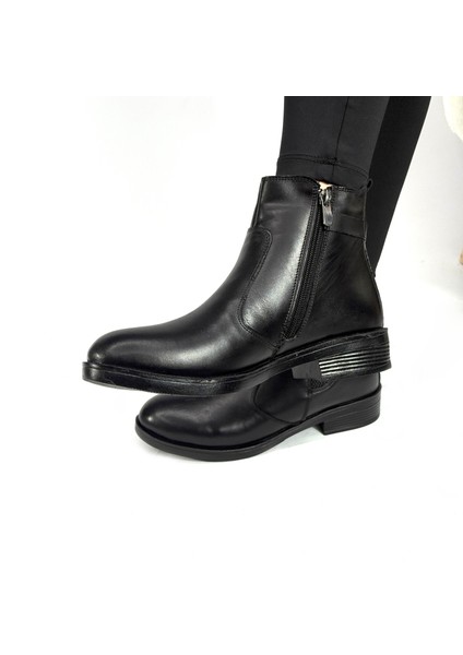Hakiki Deri Yüksek Kalın Topuklu Kısa Deri Bot M4594 indirimleri