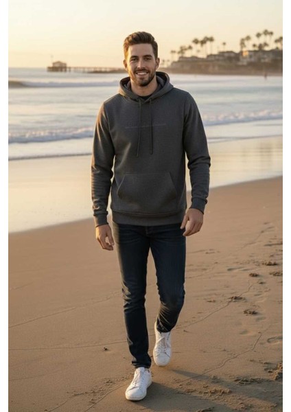 Fern Kapüşonlu Erkek Sweatshirt Antrasit