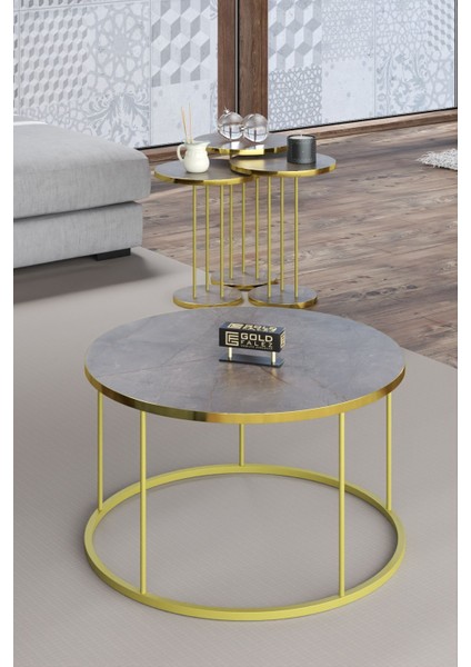 Orta Sehpa ve Zigon Sehpa Terra Set Gold Gordion