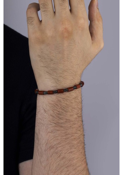 Silindir Kesim Akik Hematit Taşlı Doğal Taş Erkek Bileklik modelleri