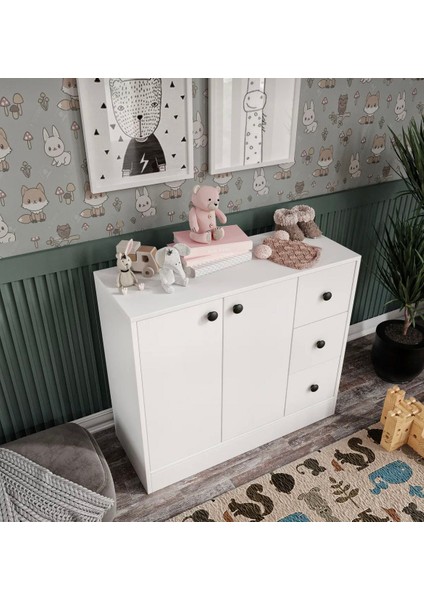 %100 Mdf 2 Kapaklı 3 Çekmeceli Çok Amaçlı Dolap -Mutfak-Kahve-Banyo-Çocuk-Oyuncak Dolabı,beyaz-Meşe fiyatları