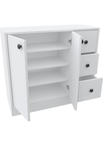 %100 Mdf 2 Kapaklı 3 Çekmeceli Çok Amaçlı Dolap -Mutfak-Kahve-Banyo-Çocuk-Oyuncak Dolabı,beyaz-Meşe fırsatları