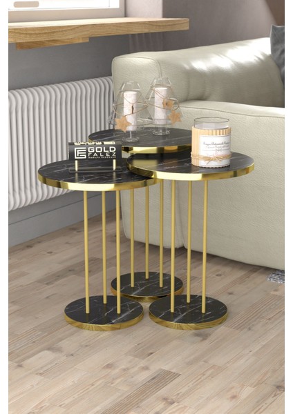 Orta Sehpa ve Zigon Sehpa Terra Set Gold Bendir
