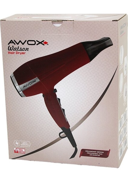 Awox Watson Kırmızı Saç Kurutma - Fön Makinesi Soğuk Üfleme 2 Kademe Fan - 3 Kademe Sıcaklık 2400W (5256)