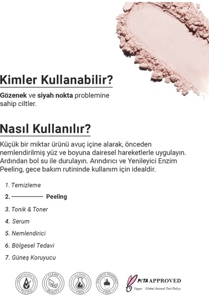 Arındırıcı ve Yenileyici Enzim Peeling 100g(Mandelic Acid+Succinic Acid+Tartaric Acid+Papain)