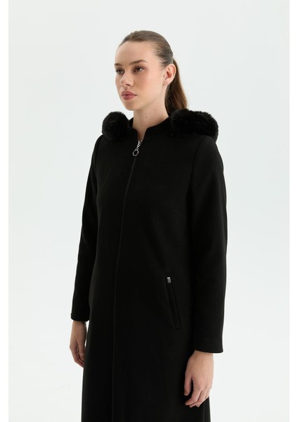 Günay Kraca Kışlık Kaşe Kadın Pardesü Kloş A Kesim Siyah Fermuarlı 2601 modelleri