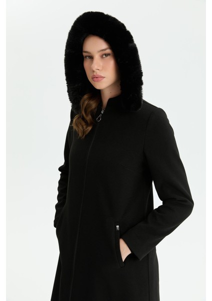 Günay Kraca Kışlık Kaşe Kadın Pardesü Kloş A Kesim Siyah Fermuarlı 2601 fırsatları