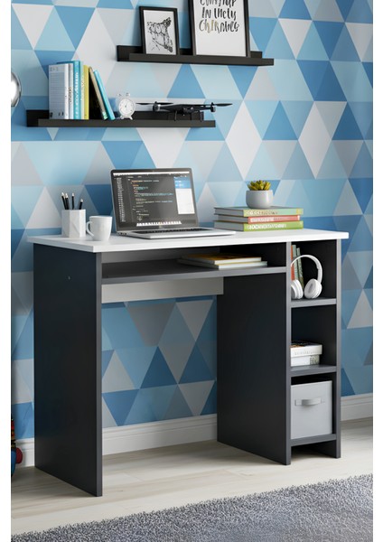 Junıor Plus Çalışma Masası Öğrenci Ofis Bilgisayar ve Çok Amaçlı Kullanım 45X90 cm Antrasit & Beyaz