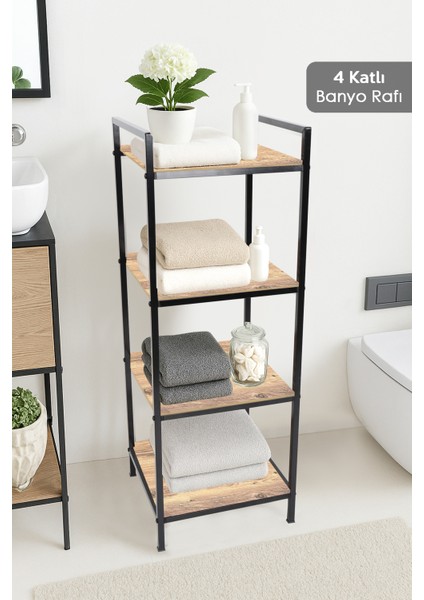 4 Katlı Ahşap Banyo Rafı - Banyo Düzenleyici Havluluk Organizer Çok Amaçlı Dolap Banyo Dolabı