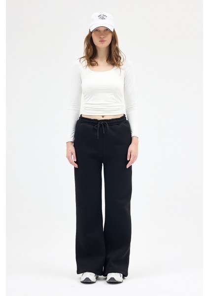 Siyah Geniş Paça Kadın Eşofman Altı 9220M modelleri