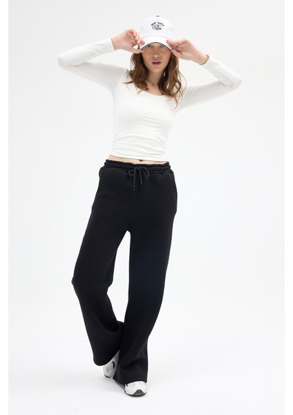 Siyah Geniş Paça Kadın Eşofman Altı 9220M