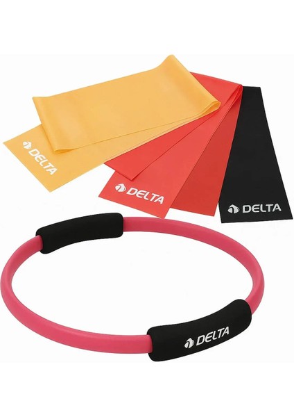 Pilates Çemberi ve 3’lü Direnç Bandı Lastiği Seti – Evde Fitness, Esneme ve Kas Güçlendirme Ekipmanı