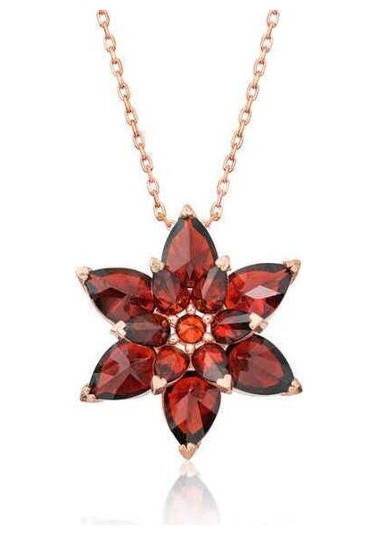 ​​gümüş Rose Kırmızı Lotus Çiçeği Kolye