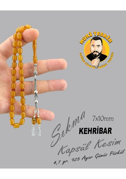 4,7 gr 925 Ayar Gümüş Püskül Sıkma Kehribar Kapsül Kesim 7X10