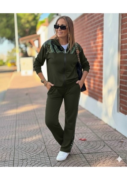 Kadın Uzun Kollu Önden Fermuarlı Pul Payetli Alt Üst Viskon Iki Iplik Takım modelleri