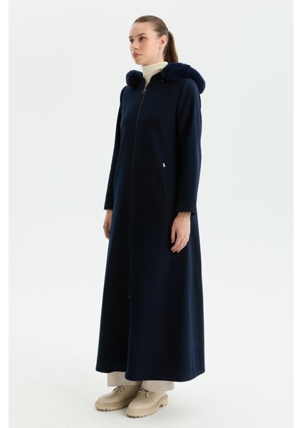 Günay Kraca Kışlık Kaşe Kadın Pardesü Kloş A Kesim Fermuarlı Lacivert 2601 modelleri
