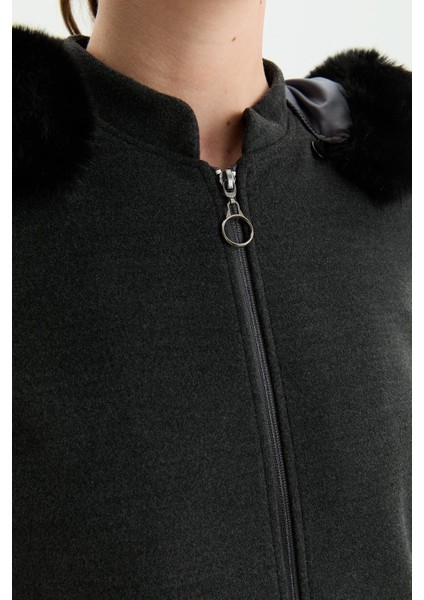 Günay Kraca Kışlık Kaşe Kadın Pardesü Kloş A Kesim Fermuarlı Gri 2601 fırsatları