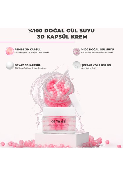 % 100 Doğal Gül Suyu Canlandırıcı Yenileyici 3D Kapsül Krem 50 ml fırsatları