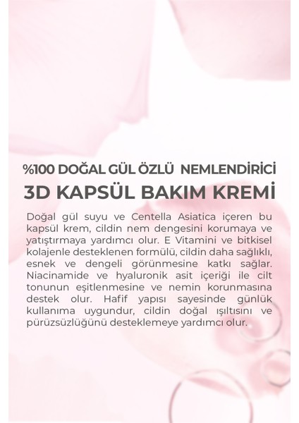 % 100 Doğal Gül Suyu Canlandırıcı Yenileyici 3D Kapsül Krem 50 ml indirimleri
