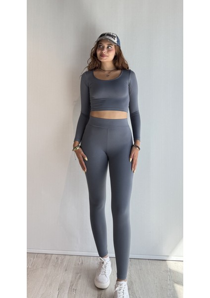 Kadın Uzun Kollu Crop Yüksek Bel Slim Fit Tayt Ikili Takım fiyatları