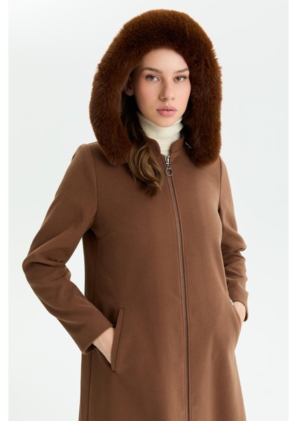Günay Kraca Kışlık Kaşe Kadın Pardesü Kloş A Kesim Fermuarlı Kahve 2601 modelleri
