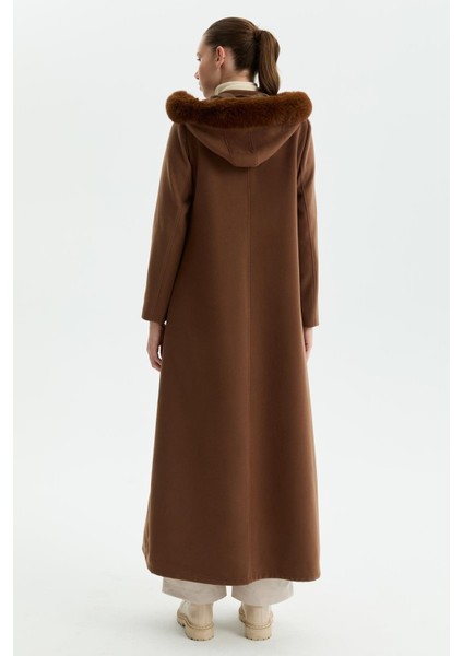 Günay Kraca Kışlık Kaşe Kadın Pardesü Kloş A Kesim Fermuarlı Kahve 2601 indirimleri