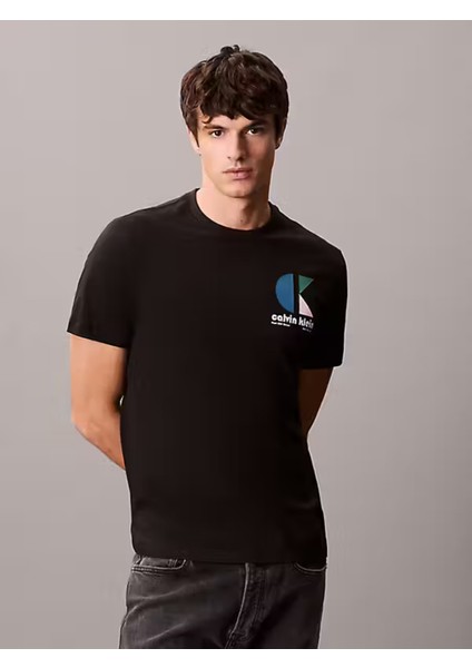 Calvın Kleın Erkek Marka Logolu Organik Pamuklu Günlük Kullanıma Uygun Siyah T-Shirt LV04RC843G Ub1