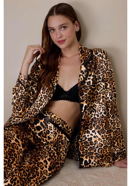 3965 Leopar Saten Pijama Takımı