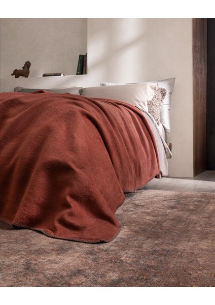 Caureo Tek Kişilik Jakarlı Pamuklu Battaniye - Vizon/turuncu modelleri
