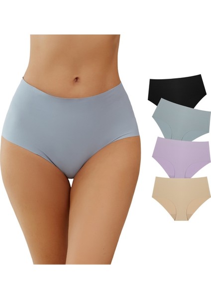 Kadın Yoga Külotu (Büyük Beden, Yüksek Bel, Nefes Alabilir, Buz Ipeği Dikişsiz) (4 Parça) (70-77 Kg) (Yurt Dışından)