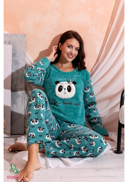 Kışlık Uzun Kollu Kadın Peluş Polar Pijama Takımı Ipeksi Doku modelleri
