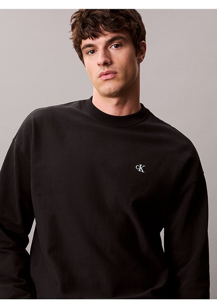 Calvın Kleın Erkek Marka Logolu Organik Pamuklu Bisiklet Yakalı Günlük Kullanıma Uygun Siyah Sweatshirt LV04RC277G Ub1 fiyatları