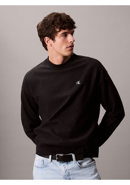 Calvın Kleın Erkek Marka Logolu Organik Pamuklu Bisiklet Yakalı Günlük Kullanıma Uygun Siyah Sweatshirt LV04RC277G Ub1 fırsatları