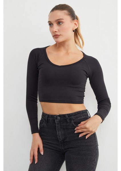 V Yaka Uzun Kol Crop Bluz modelleri