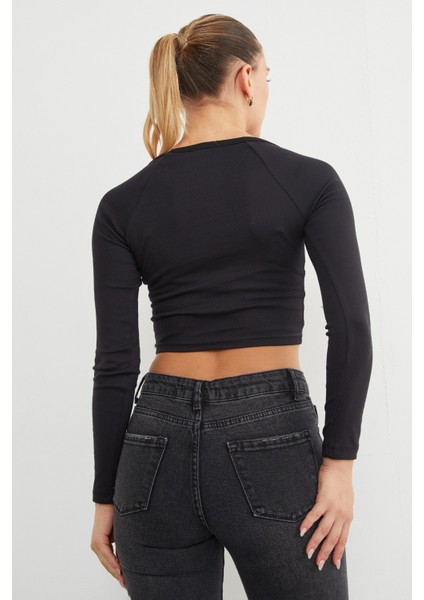 V Yaka Uzun Kol Crop Bluz indirimleri