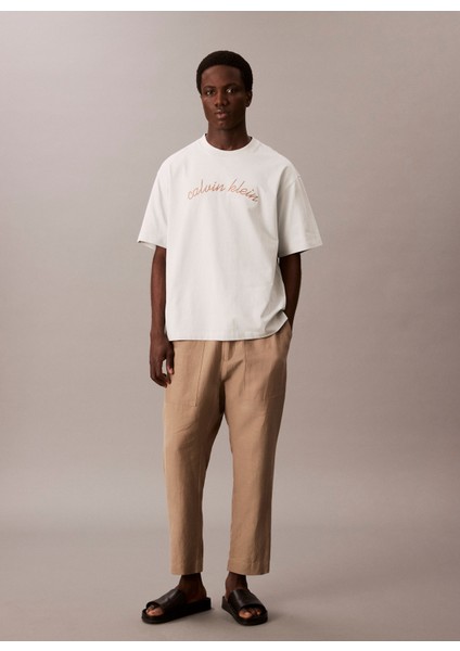 Calvın Kleın Erkek Marka Logolu Organik Pamuklu Günlük Kullanıma Uygun 1krem1 T-Shirt LV04RC225G 6qh