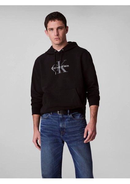 Calvın Kleın Erkek Marka Logolu Kapüşonlu Uzun Kollu Günlük Kullanıma Uygun Siyah Sweatshirt LV04RC282G Ub1