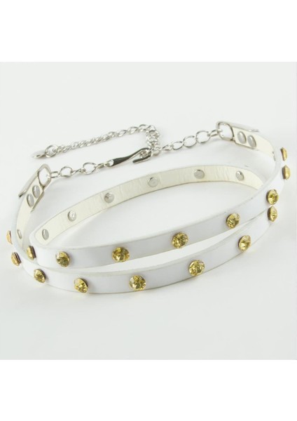 Zengezur Klasik Deri Taşlı Kemer-Turuncu indirimleri